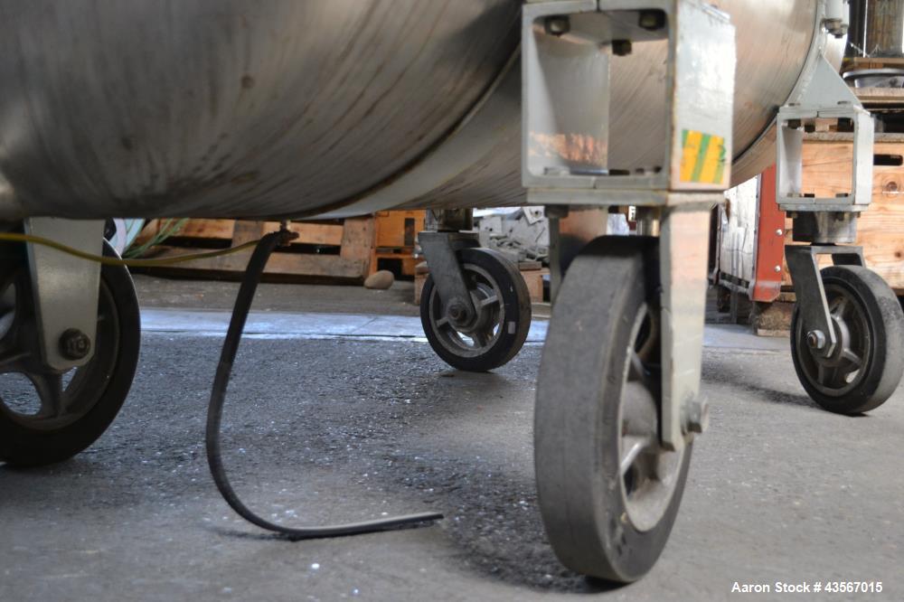 Used Inox AG Mobile Pressure Tank, 630 Liter (166.48 Gallon), 316L Stainless Steel, Horizontal. Approximate 27 diameter x 62 straight side, dished ends. Internal rated 2 kp/cm2 (1.96 bar/28.4 psi) at...