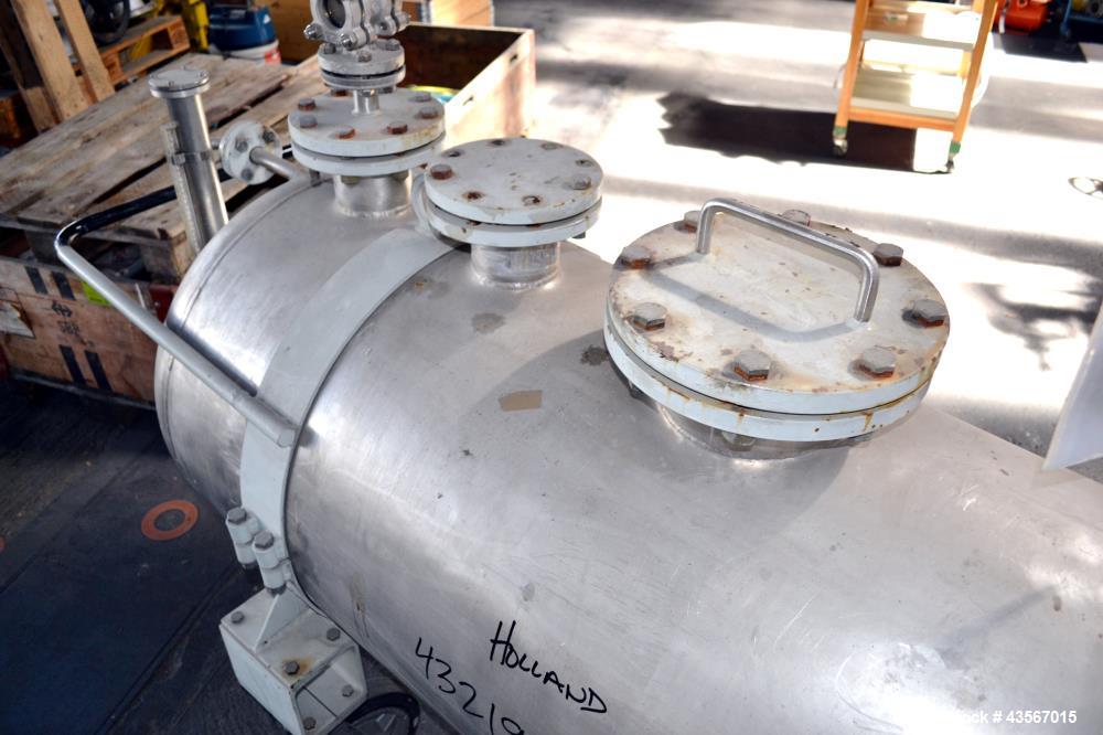 Used Inox AG Mobile Pressure Tank, 630 Liter (166.48 Gallon), 316L Stainless Steel, Horizontal. Approximate 27 diameter x 62 straight side, dished ends. Internal rated 2 kp/cm2 (1.96 bar/28.4 psi) at...