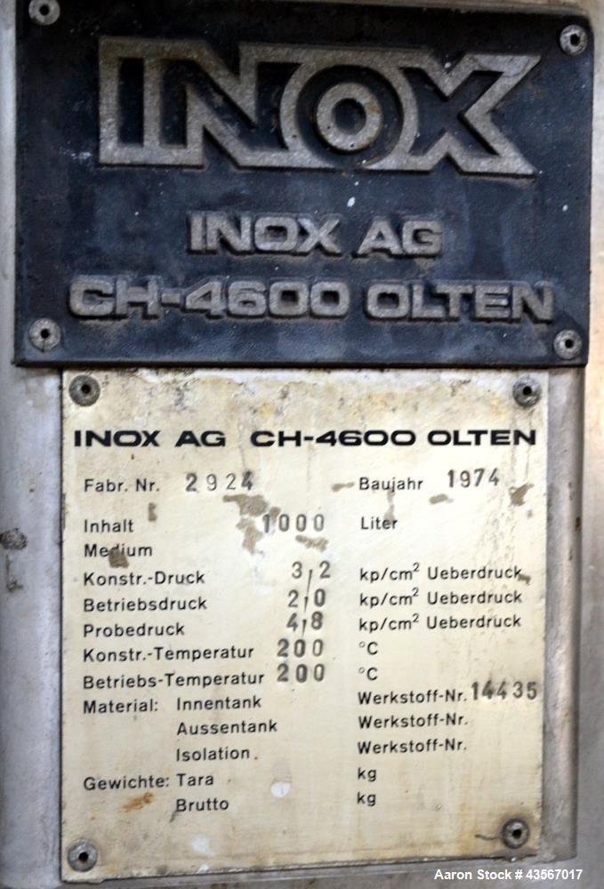 Used- Inox AG Mobile Pressure Tank, 1000 Liter (264.25 Gallon)