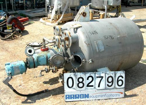 USED: Iron and Steel Contracting Co pressure tank, 190 gallon, 316 stainless steel, vertical. 36" diameter x 40" straight side. Dished top and bottom. Internal rated 15 psi at 125 deg F. Chemineer ag...