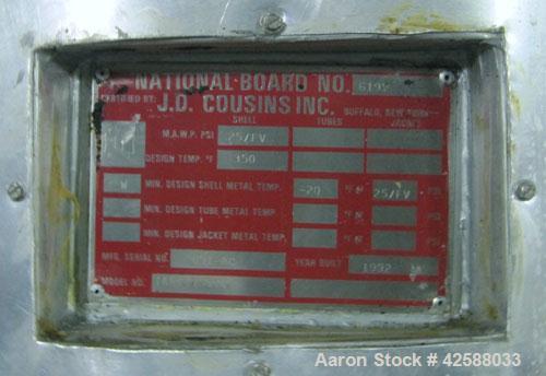 Used J.D. Cousins Pressure Tank, Approximately 50 Gallon, 316L Stainless Steel. 24" Diameter x 24" straight side. Internal rated 25 psi/full vacuum.