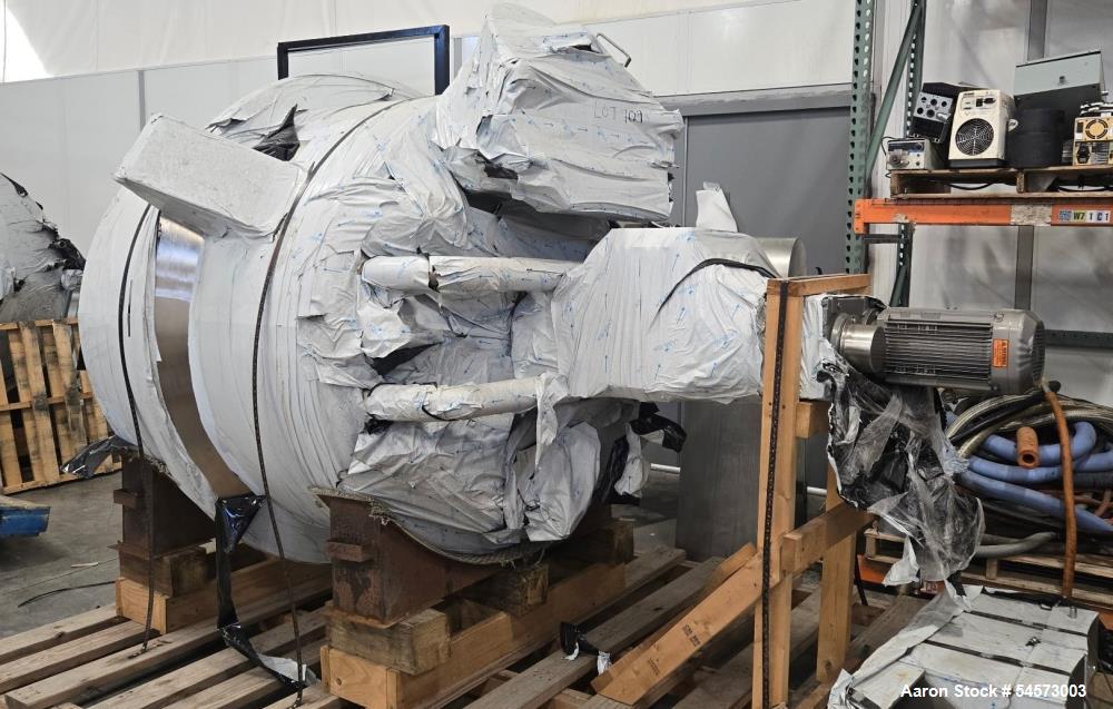 Unused JBF 360 Gallon Stainless Steel Dual-Drive Jacketed Kettle, 316L stainless steel product contact, ASME U-stamped insulated jacket rated 100 PSI at 300F, approximately 360-gallon capacity, dish ...