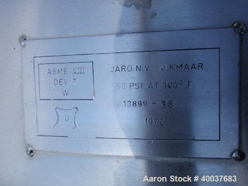 Used Javo N.V. Alkmaar Pressure Tank, 100 Gallon, Stainless Steel, Vertical. 30'' diameter x 30'' straight side, dished top and bottom. Internal rated 50 psi at 300 deg F. 15'' top manway with cover,...