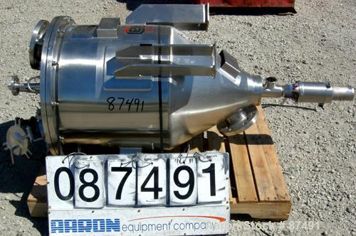 USED: Lee tank, 40 gallon, 304 stainless steel, vertical. 24" diameter x 20" straight side x 20" cone. Dish bolt on top. Off center Lightnin agitator, model V5C18N. 1" diameter 2 piece shaft with a 3...