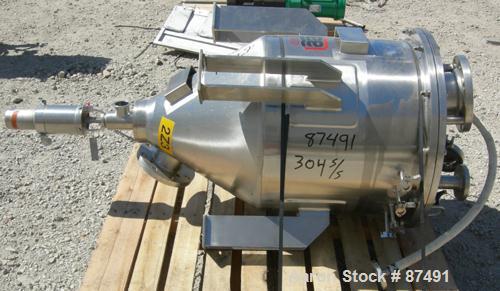 USED: Lee tank, 40 gallon, 304 stainless steel, vertical. 24" diameter x 20" straight side x 20" cone. Dish bolt on top. Off center Lightnin agitator, model V5C18N. 1" diameter 2 piece shaft with a 3...