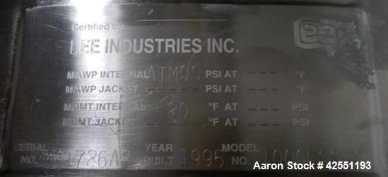 Used 1000 Liter Stainless Steel Lee Tank, Model 1000LSS
