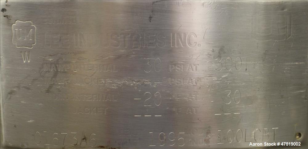 Used Lee Industries Mix Tank, Model 100LCBT, 26.4 Gallon (100 Liter), 316 Stain