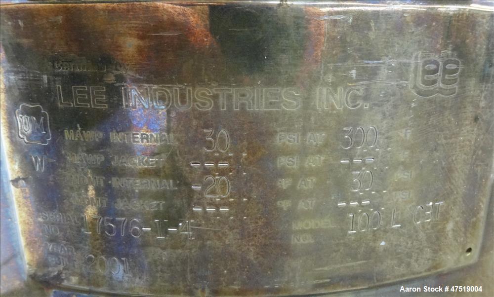 Used Lee Industries Mix Tank, Model 100LCBT, 26.4 Gallon (100 Liter), 316 Stain