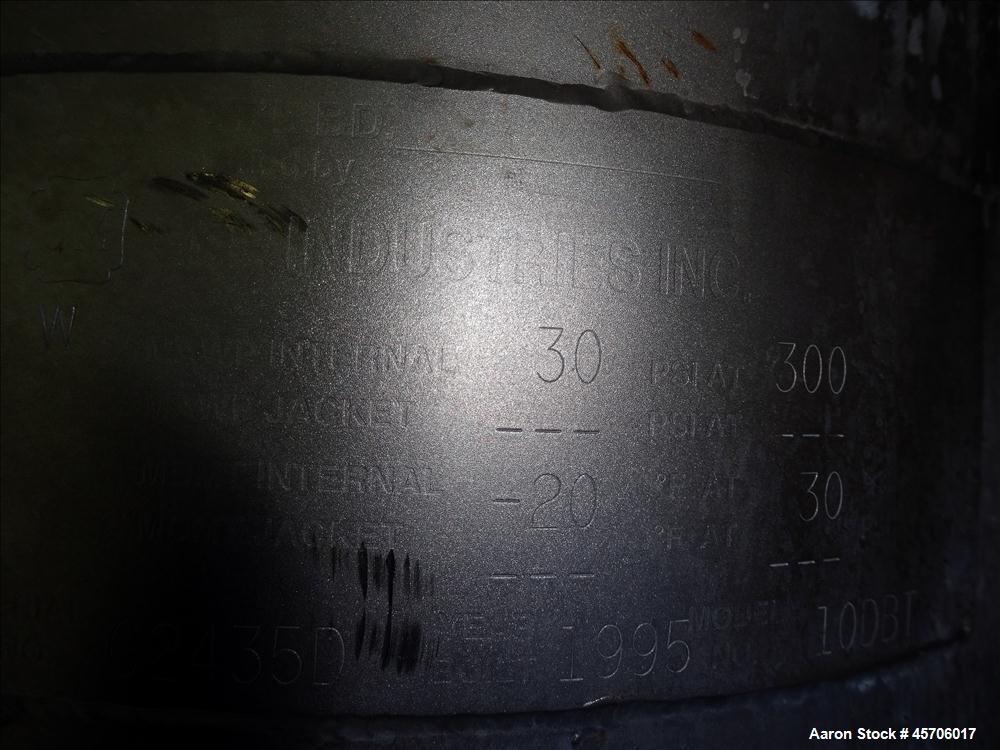 Used Lee Industries Pressure Tank, 10 Gallon, Model 10DBT, 316 Stainless Steel, Vertical. 14" Diameter x 12" straight side, slight dished bolt on top, dish bottom. Internal rated 30psi at -20 to 300 ...