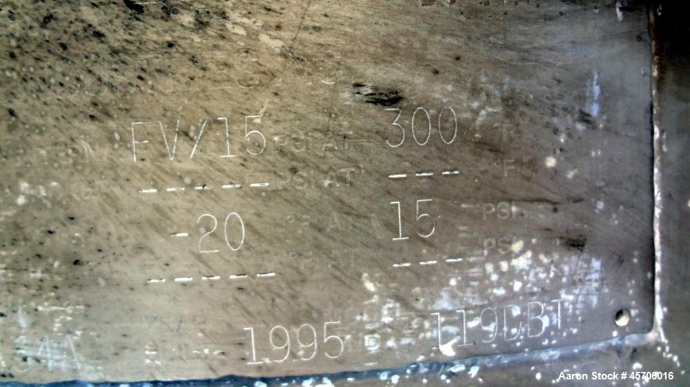 Used Lee Industries Pressure Tank, 113 Gallon, Model 119DBT, Teflon coated 316 Stainless Steel, Vertical, 35" straight side x 30" diameter, flat top with bolt on cover, dish bottom. Internal rated FV...