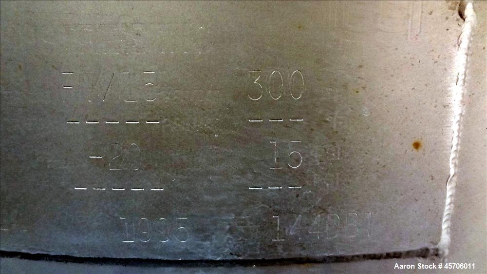 Used Lee Industries Teflon Lined Pressure Tank, 144 Gallon, Model 144DBT, 316 Stainless Steel, Vertical. 30" Diameter x 44" straight side, dished bolt top, dished bottom. Internal rated Full Vacuum/1...
