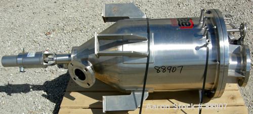 USED: Lee tank, 25 gallon, 304 stainless steel, vertical. 18" diameter x 22" straight side x 12" cone. Dish bolt on top. Off center Lightnin agitator, model V5C18N. 1" diameter 2 piece shaft with a 3...