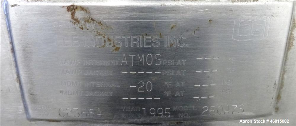 Used Lee Industries Single Motion Mixing Tank, Model 250A, 250 Gallon