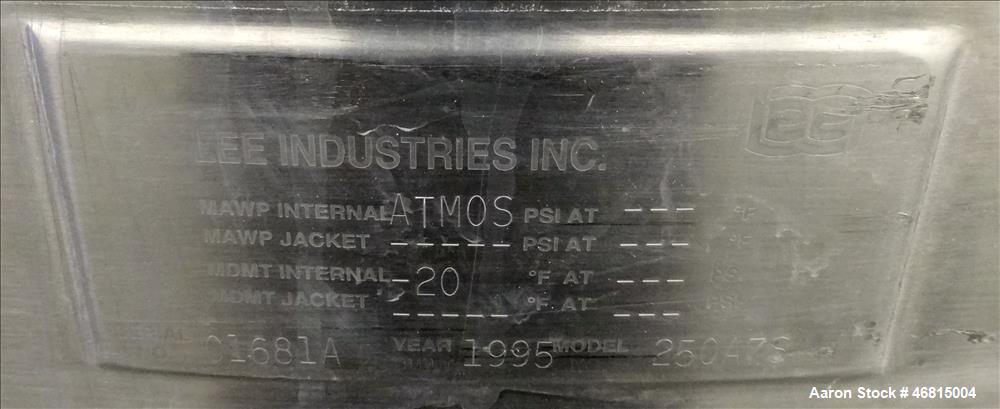 Used Lee Industries Single Motion Mixing Tank, Model 250A7S, 250 Gallon