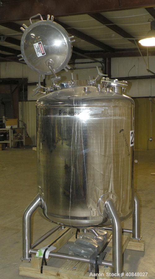 Used- Lee Industries Polished Pressure Tank, Model 250DBT, 250 gallon, 316 stainless steel, vertical. 40" diameter x 42" str...