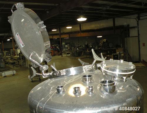 Used- Lee Industries Polished Pressure Tank, Model 250DBT, 250 gallon, 316 stainless steel, vertical. 40" diameter x 42" str...