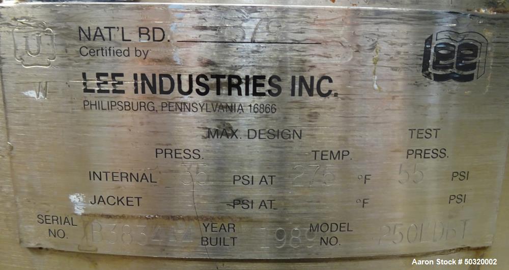 Used Lee Industries Pressure Mix Tank, 250 Liter, Model 250 LDBT