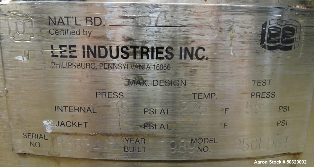 Used- Lee Industries Pressure Mix Tank, 250 Liter, Model 250 LDBT