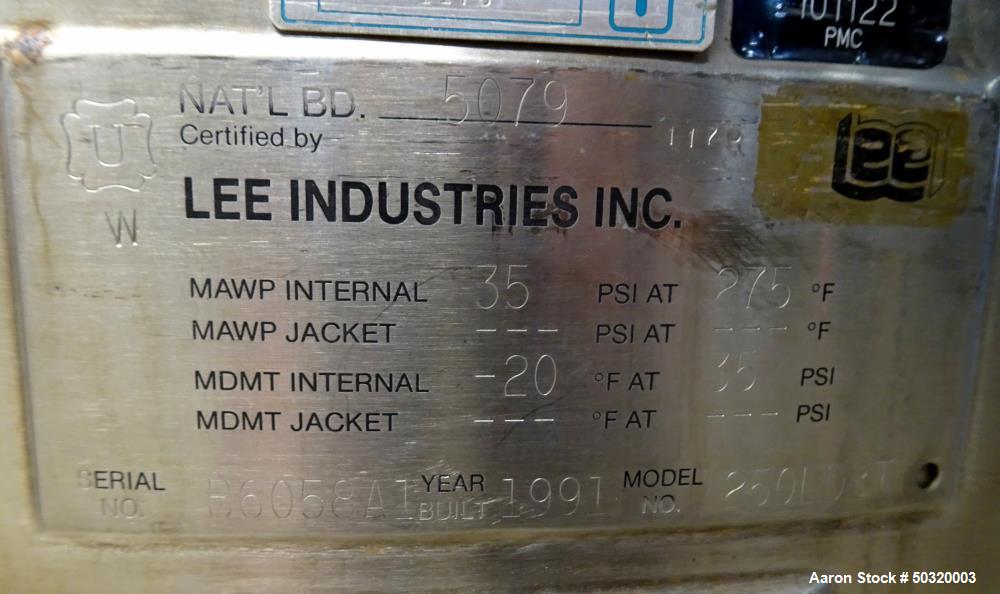 Used Lee Industries Pressure Mix Tank, 250 Liter, Model 250 LDBT,