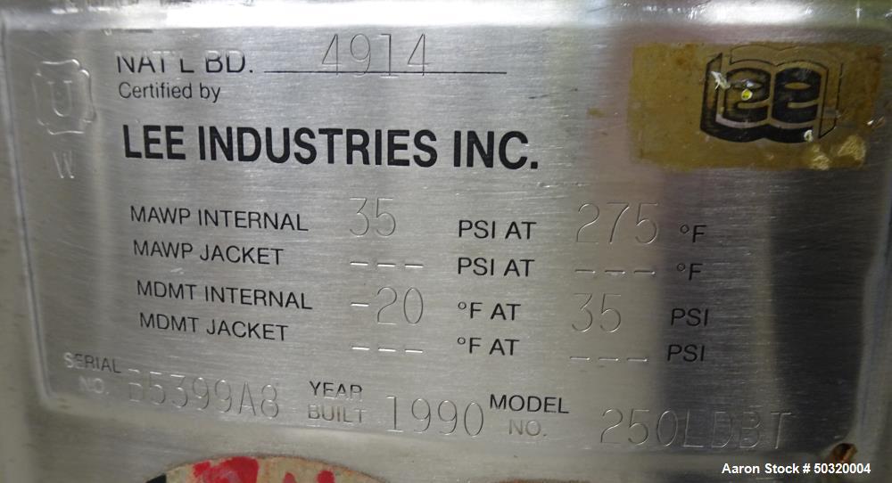 Used Lee Industries Pressure Mix Tank, 250 Liter, Model 250 LDBT,