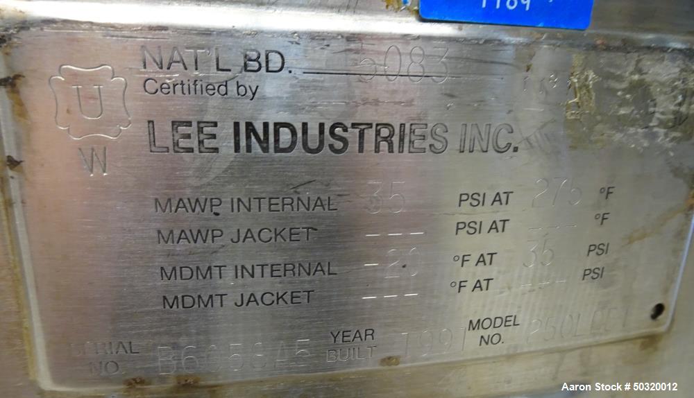 Used Lee Industries Pressure Mix Tank, 250 Liter, Model 250 LDBT
