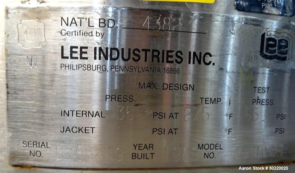 Used Lee Industries Pressure Mix Tank, 250 Liter, Model 250 LDBT