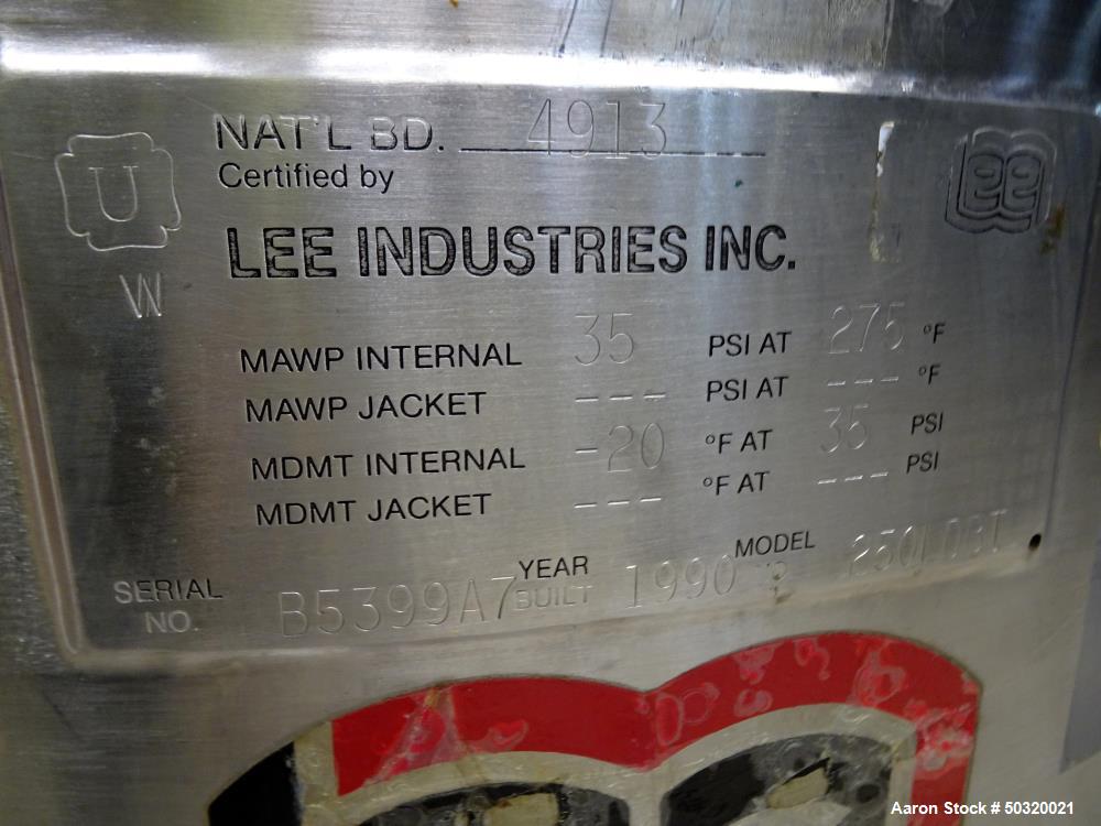 Used- Lee Industries Pressure Mix Tank, 250 Liter, Model 250 LDBT