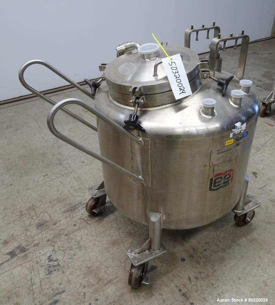 Used- Lee Industries Pressure Mix Tank, 250 Liter, Model 250 LDBT, 316L Stainless Steel, Vertical. Approximate 30" diameter ...