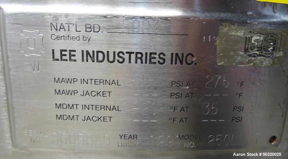 Used Lee Industries Pressure Mix Tank, 250 Liter, Model 250 LDBT
