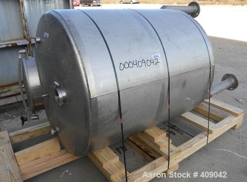Used Lee Industries Tank, Model 300DBT, 300 Gallon, 316 Stainless Steel, Vertical. 44" diameter x 48" straight side, dished top and bottom. Internal rated to –20 deg.f.. Openings top 3/8’’, (2) 1-1/2...