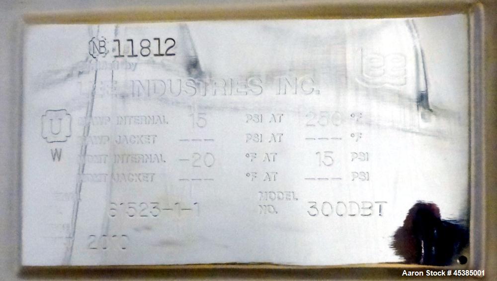 Used 300 Gallon Stainless Steel Lee Industries Pressure Tank, Model 300CBT
