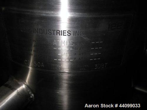 Used Lee Tank, 3 Gallon, Model 3DBT. Stainless steel construction, 12" diameter x 10" straight side, 1.5" CBO, on stainless steel legs, serial # C1450A