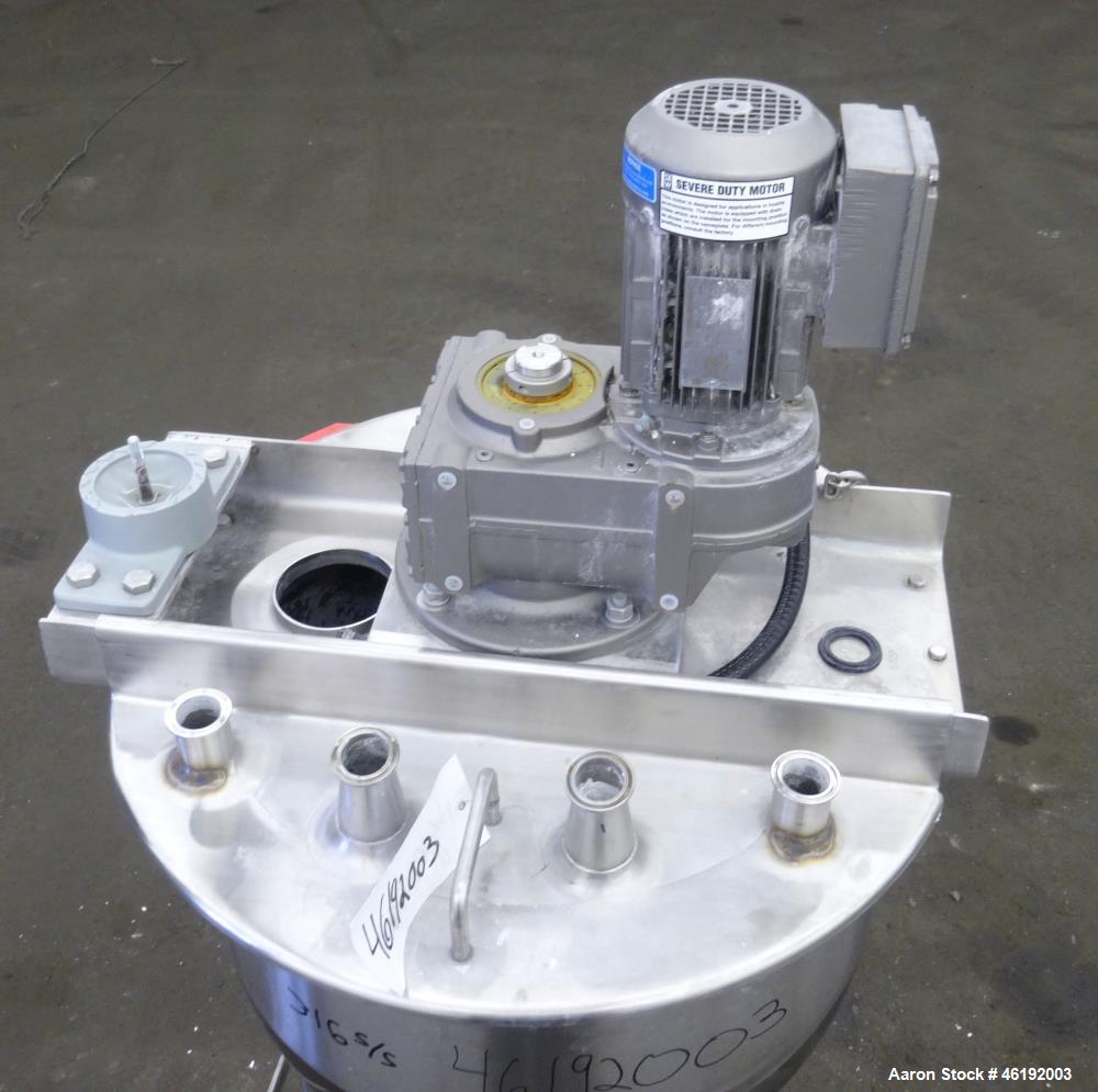 Used Lee Industries Tank, 40 Gallon, Model 40SSA7S, 316 Stainless Steel. 26" Diameter x approximately 18" deep. Flat top, open top with (2) 1/3 covers, hemispherical bottom. Top entering fixed mounte...