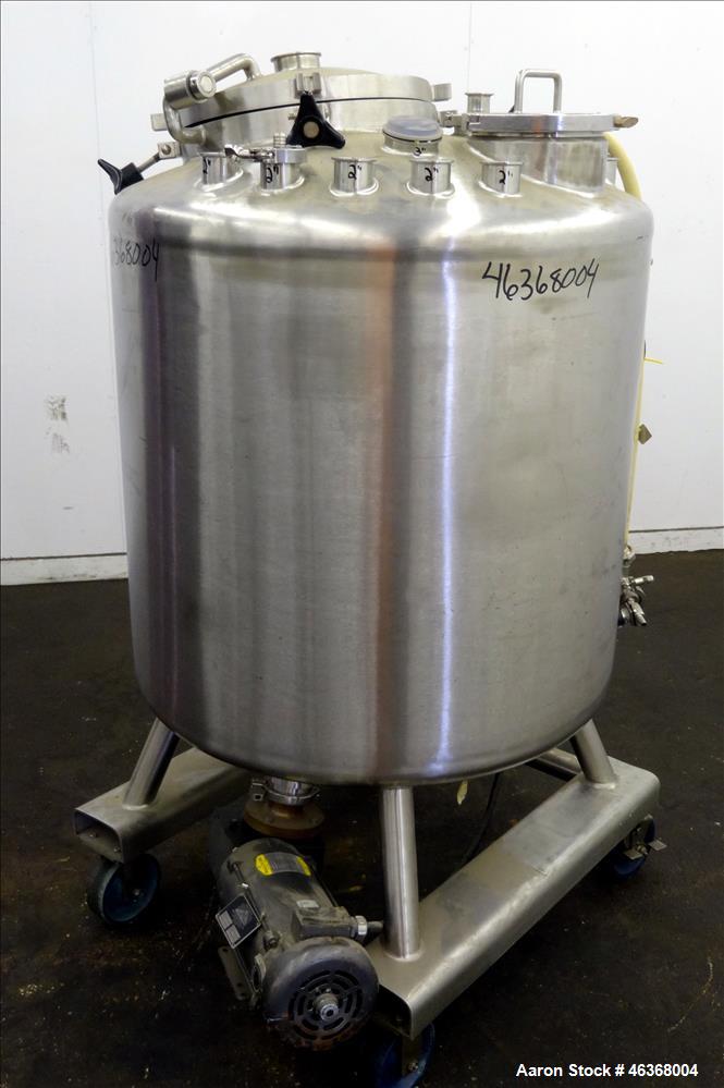 Used Lee Industries Pressure Tank, 132 Gallons (500 Liters), Model 500LDBT, 316L Stainless Steel, Vertical. 36" Diameter x 32" straight side, dished top and bottom. Internal rated 15 psi at -20 to 25...