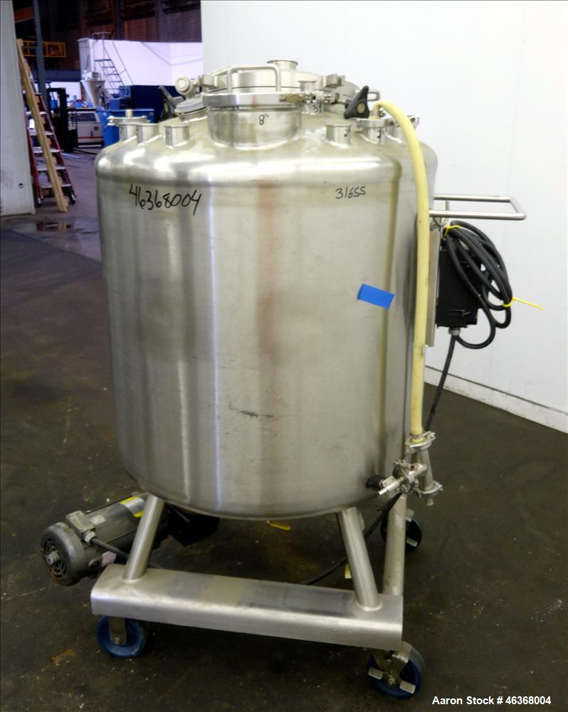 Used Lee Industries Pressure Tank, 132 Gallons (500 Liters), Model 500LDBT, 316L Stainless Steel, Vertical. 36" Diameter x 32" straight side, dished top and bottom. Internal rated 15 psi at -20 to 25...