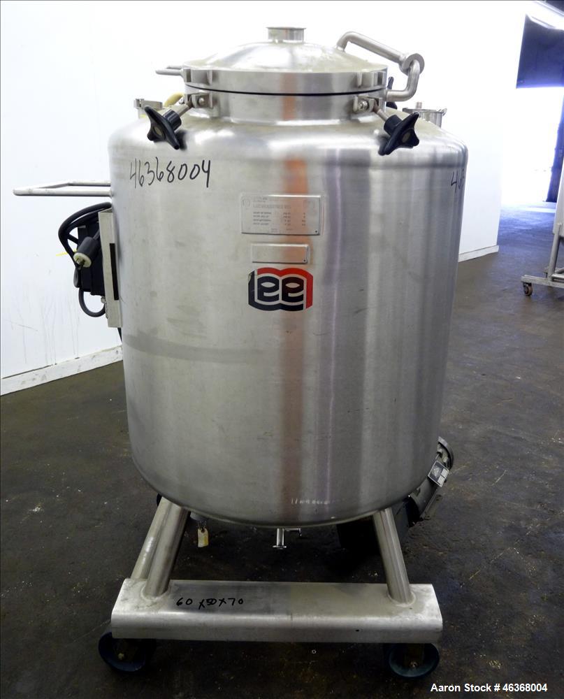 Used Lee Industries Pressure Tank, 132 Gallons (500 Liters), Model 500LDBT, 316L Stainless Steel, Vertical. 36" Diameter x 32" straight side, dished top and bottom. Internal rated 15 psi at -20 to 25...