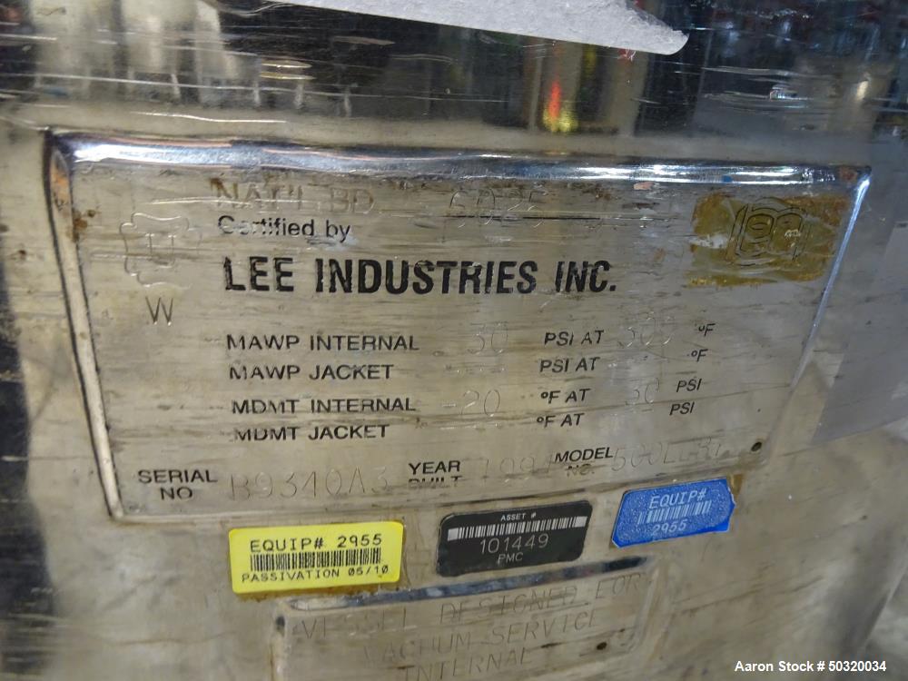 Used Lee Industries Pressure Mix Tank, 500 Liter, Model 500 LDBT