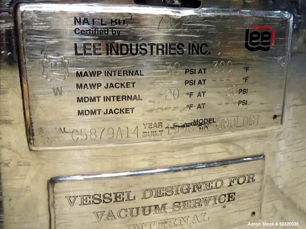 Used Lee Industries Pressure Mix Tank, 500 Liter, Model 500 LDBT,