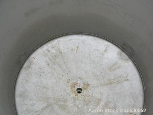 Used - Lee Metal Products Tank, Model 200DBT, 304 stainless steel, vertical. Approximately 40" diameter x 48" straight side, clamp down dished top, dish bottom. 1" center bottom outlet. Mounted on 3 ...