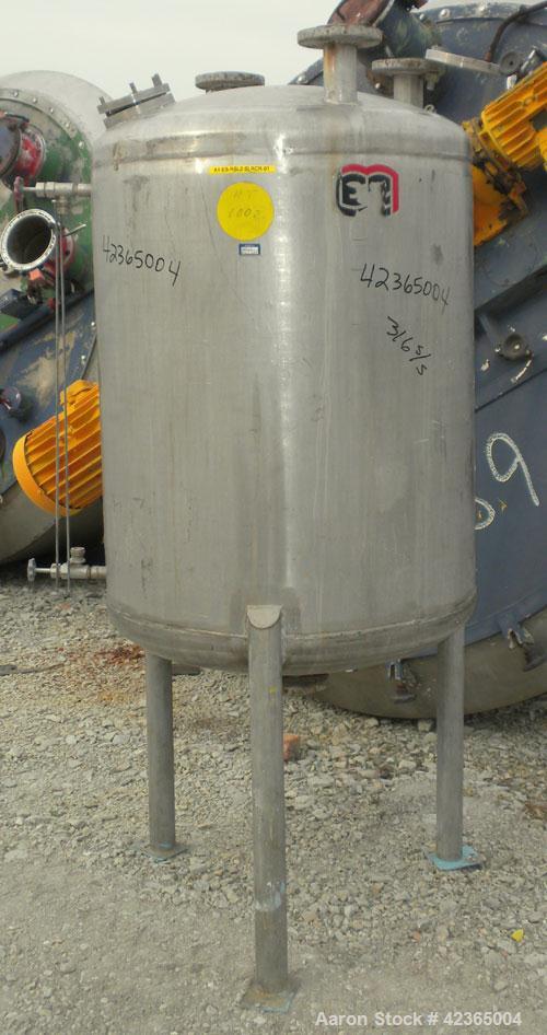 Used Lee Metal Products Pressure Tank, 100 gallon, model DBT, 316 stainless steel, vertical. Approximate 30" diameter x 34" straight side, dish top and bottom. Internal rated 25 and full vacuum at 25...
