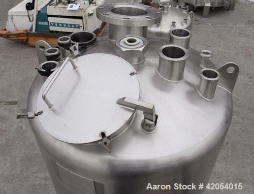 Used Letsch/ Precision Stainless Tank, 132 gallon, 316L stainless steel, vertical. 30" diameter x 44" straight side, dish top and slope bottom. Internal rated 1 psi 180 deg F. (2) Spray balls. Openin...