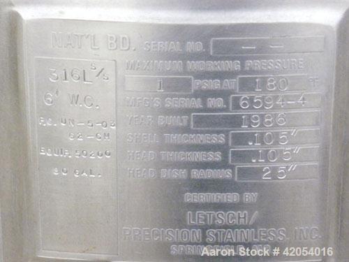 Used 80 Gallon Stainless Steel Letsch/ Precision Stainless Tank