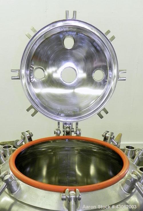 Used Letsch Pressure Tank, 50 Gallons, 316L Stainless Steel, Vertical. 24’’ Diameter x 24’’ straight side, dished top and bottom. Internal rated 20 psi at 300 degrees F. Re-rated by Precision Stainle...