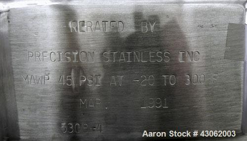 Used Letsch Pressure Tank, 50 Gallons, 316L Stainless Steel, Vertical. 24’’ Diameter x 24’’ straight side, dished top and bottom. Internal rated 20 psi at 300 degrees F. Re-rated by Precision Stainle...