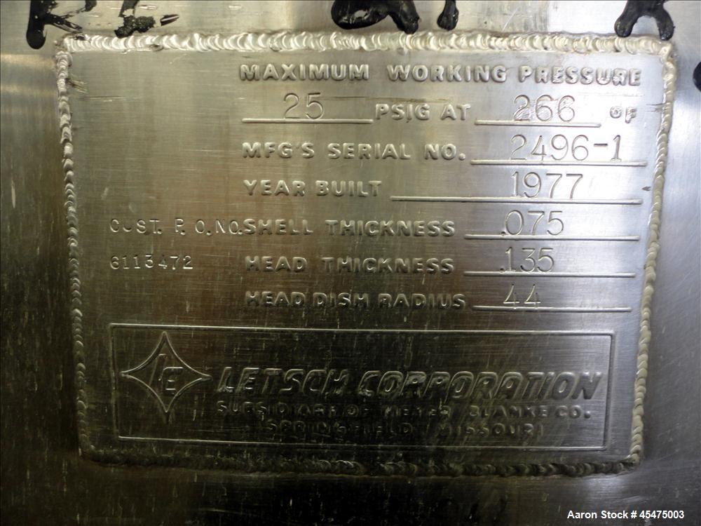 Used 300 Gallon Stainless Steel Letsch Pressure Tank