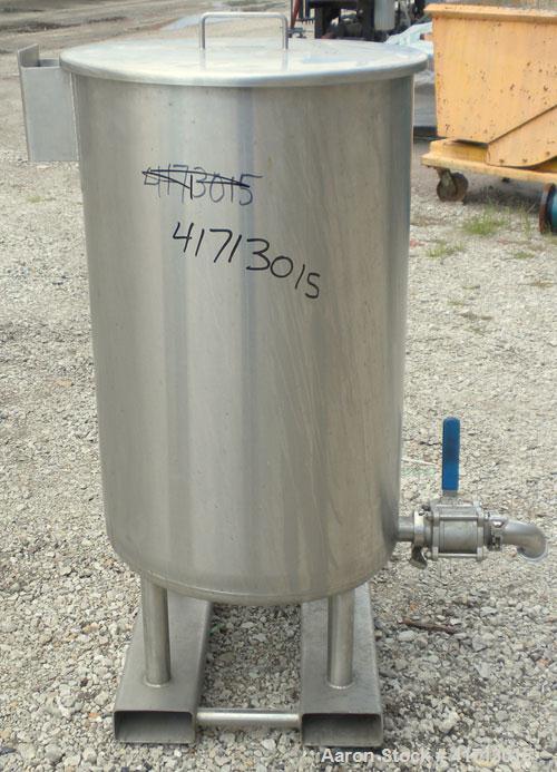 Used Lewis Process Systems Tank, 60 Gallon, 304 Stainless Steel, Vertical. 22" diameter x 36" straight side. Flat open top with removable cover, sloped bottom. 2" sanitary side bottom outlet. Mounted...