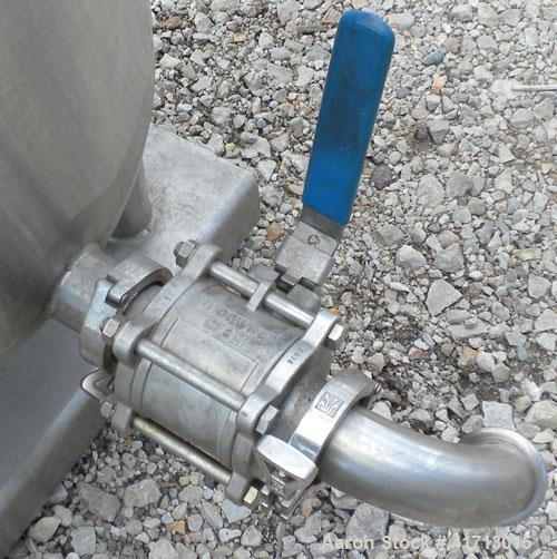 Used Lewis Process Systems Tank, 60 Gallon, 304 Stainless Steel, Vertical. 22" diameter x 36" straight side. Flat open top with removable cover, sloped bottom. 2" sanitary side bottom outlet. Mounted...