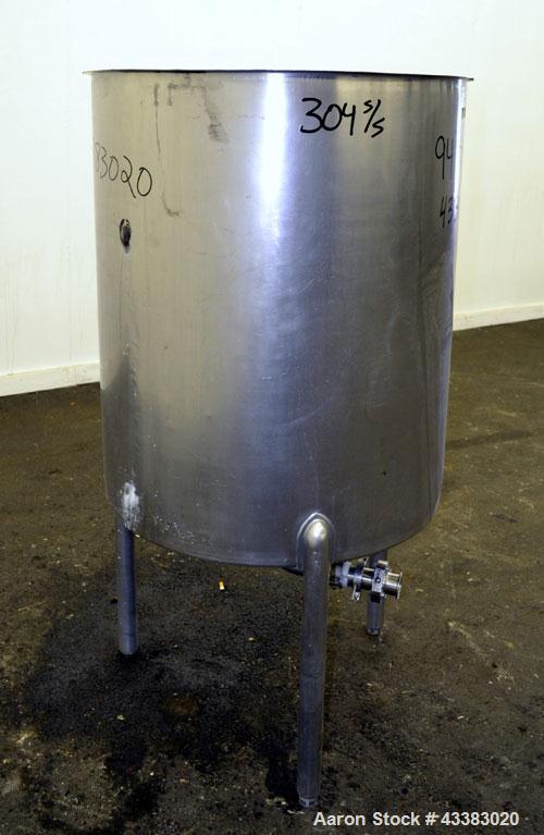 Used Lomax Stainless Steel Equipment Tank, 100 Gallon, Model SA100, 304 Stainless Steel, Vertical. Approximate 30-1/2” diameter x 36” straight side. Open top, no cover, slight coned bottom. 2” Tri-cl...