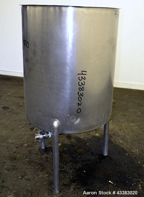 Used Lomax Stainless Steel Equipment Tank, 100 Gallon, Model SA100, 304 Stainless Steel, Vertical. Approximate 30-1/2” diameter x 36” straight side. Open top, no cover, slight coned bottom. 2” Tri-cl...