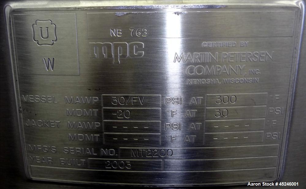 Used 140 Gallon Stainless Steel Pure-Flo MPC Pressure Tank